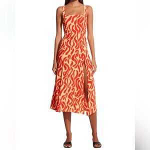 Faithfull the Brand Red and Cream Midi Dress